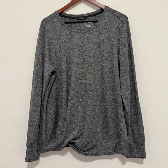 L.L Bean VentureSoft Twist-Front Long Sleeve Top Thumb Holes Gray XL Reg - Picture 2 of 6